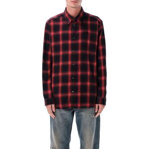 DIESEL Men's Short Sleeve Graphic Button-Up Shirt Men RED CHECK Shirts